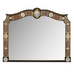 Miroir ancien de style Sèvres français en porcelaine et marqueterie de boulle