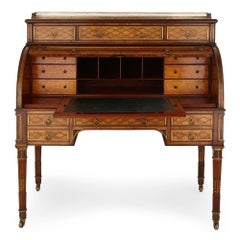 Donald Ross Style Walnut Roll Top Bureau Desk