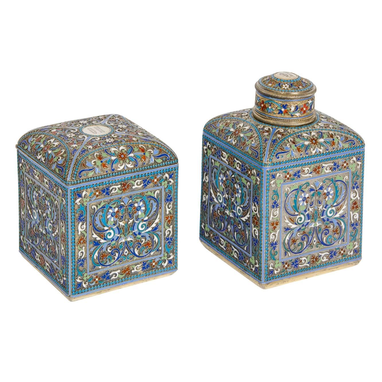 Late 19th Century Pair of Russian Cloisonné Enamel Boxes