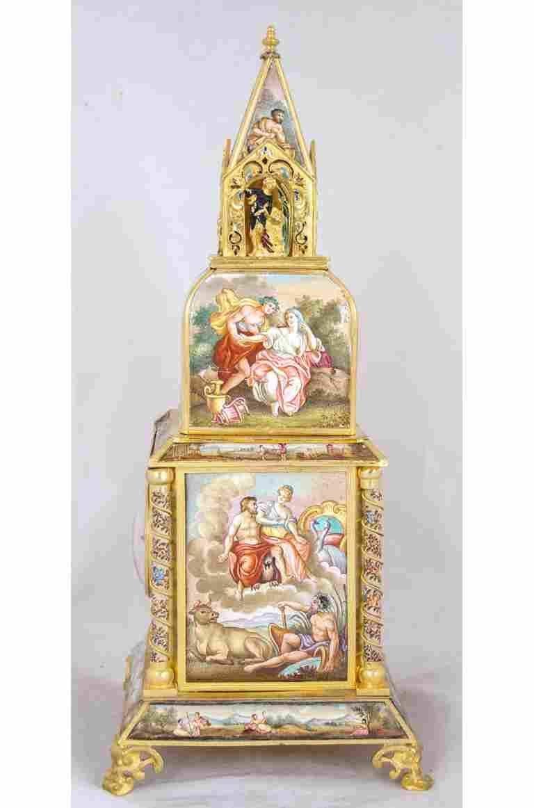Neoclassical 19th Century Viennese Enamel and Silver Gilt Table Clock