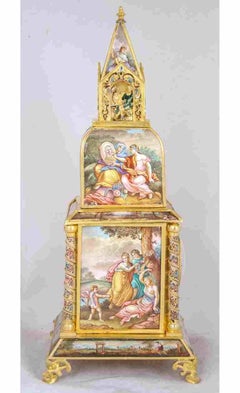 19th Century Viennese Enamel and Silver Gilt Table Clock