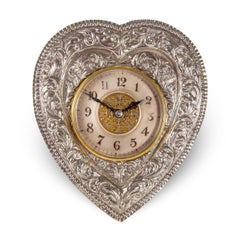 19th Century Victorian Silver Heart Shaped Table Clock