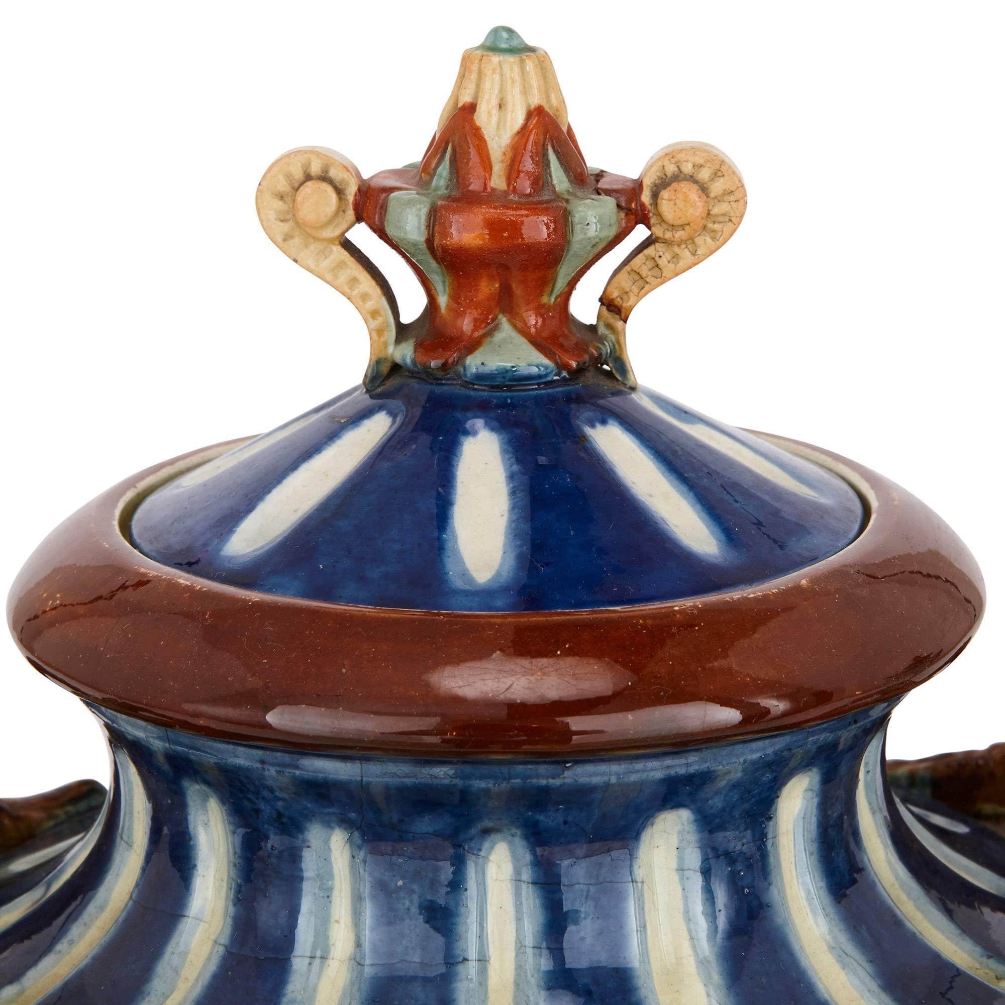 Ceramic Pair of antique vases with putti
