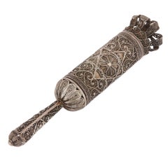 Bezalel Judaica Filigree Silver Scroll Case Containing the Megillah Esther