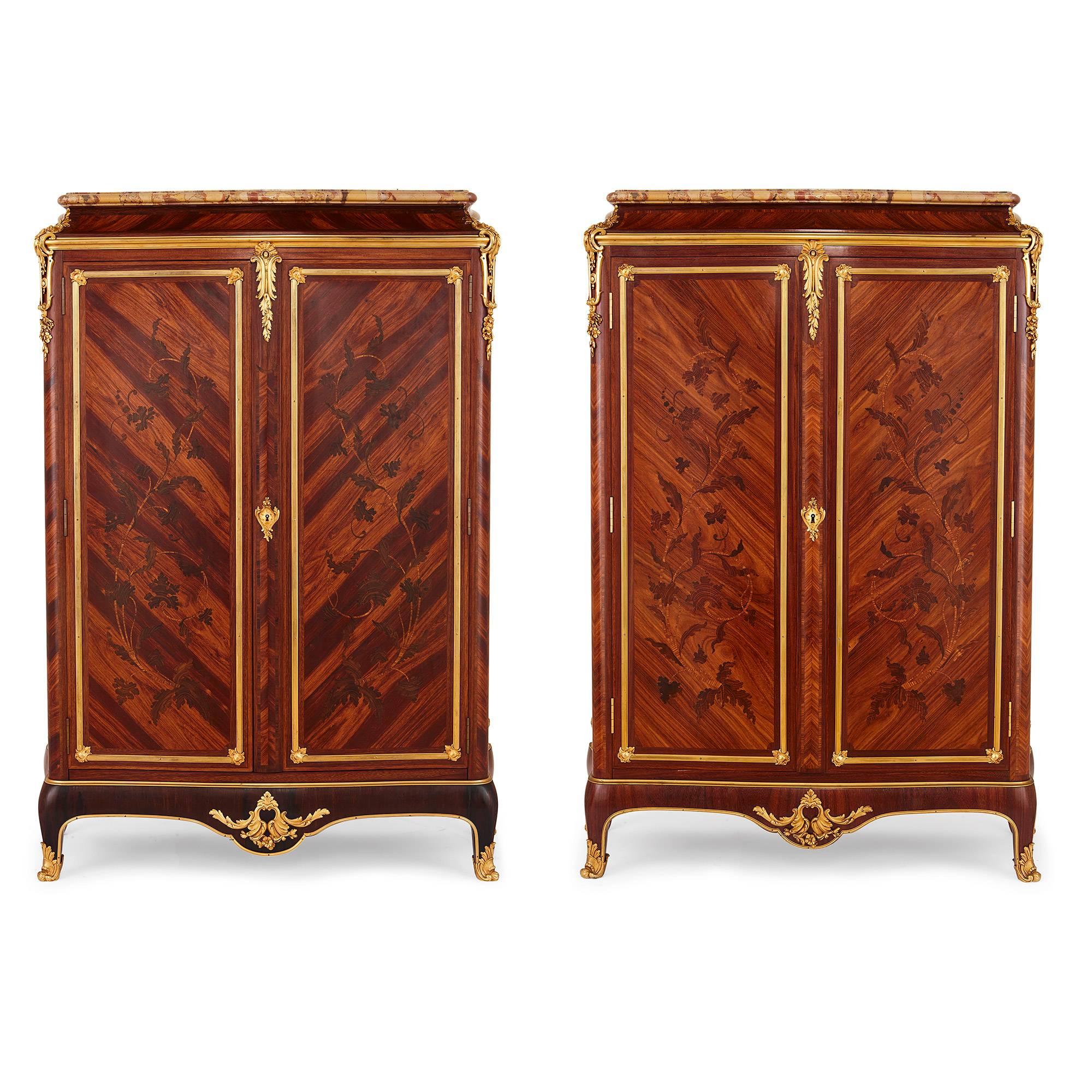 Gervais Durand was an exceptional furniture maker of the later 19th century, known especially for his reproductions of 18th Century works, but also responsible for some strikingly original designs. These cabinets display some of his best work. In