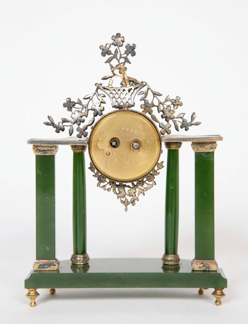 19th Century Table Clock with Silver, Nephrite and Precious Stones by Dreyfous In Good Condition For Sale In London, GB