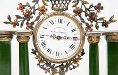 19th Century Table Clock with Silver, Nephrite and Precious Stones by Dreyfous