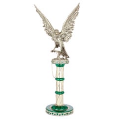 Large Modern Italian Silver Gilt Vermeil Diamond Malachite Eagle Giaconi & Gioli
