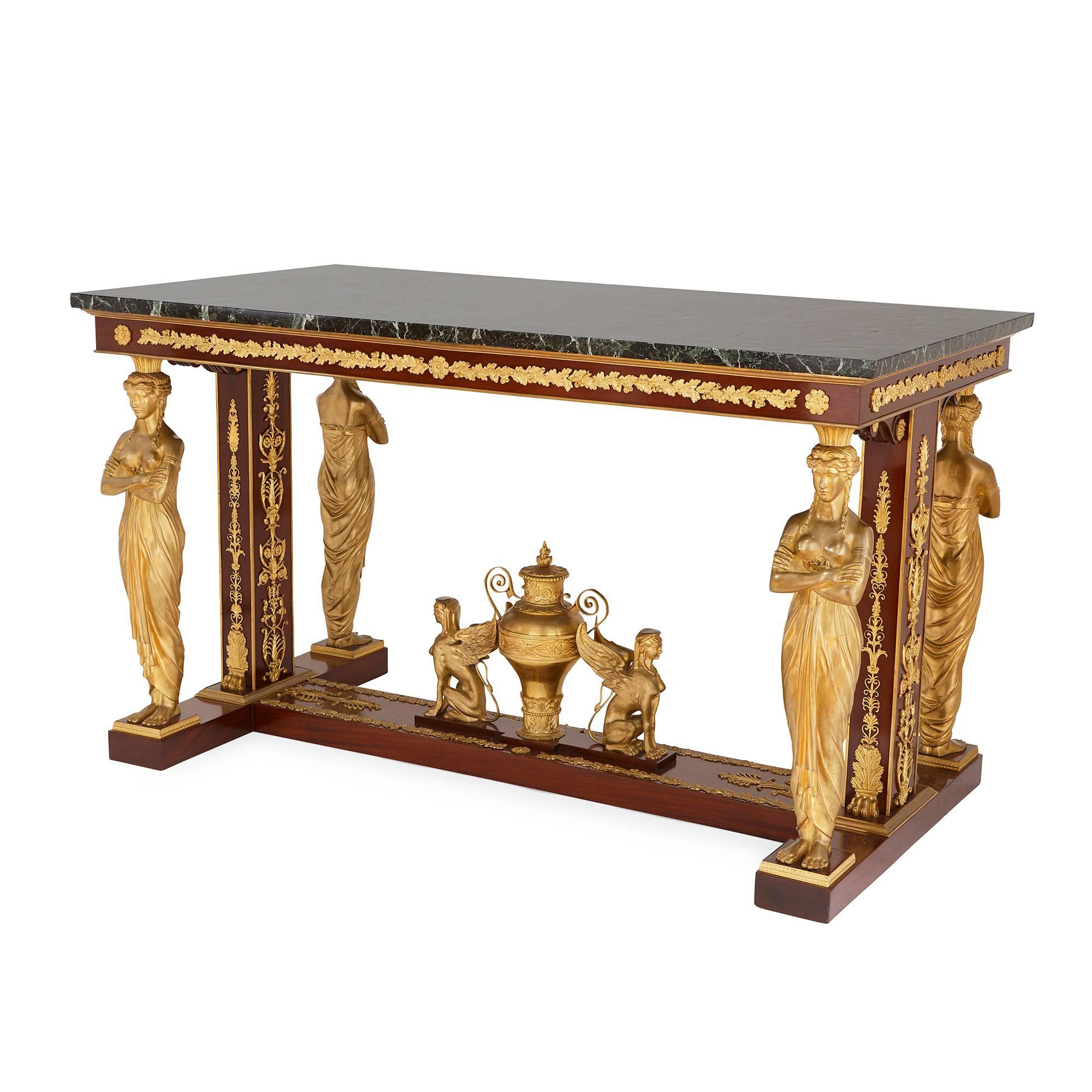 French Empire Style Rectangular Ormolu-Mounted Mahogany Centre Table For Sale