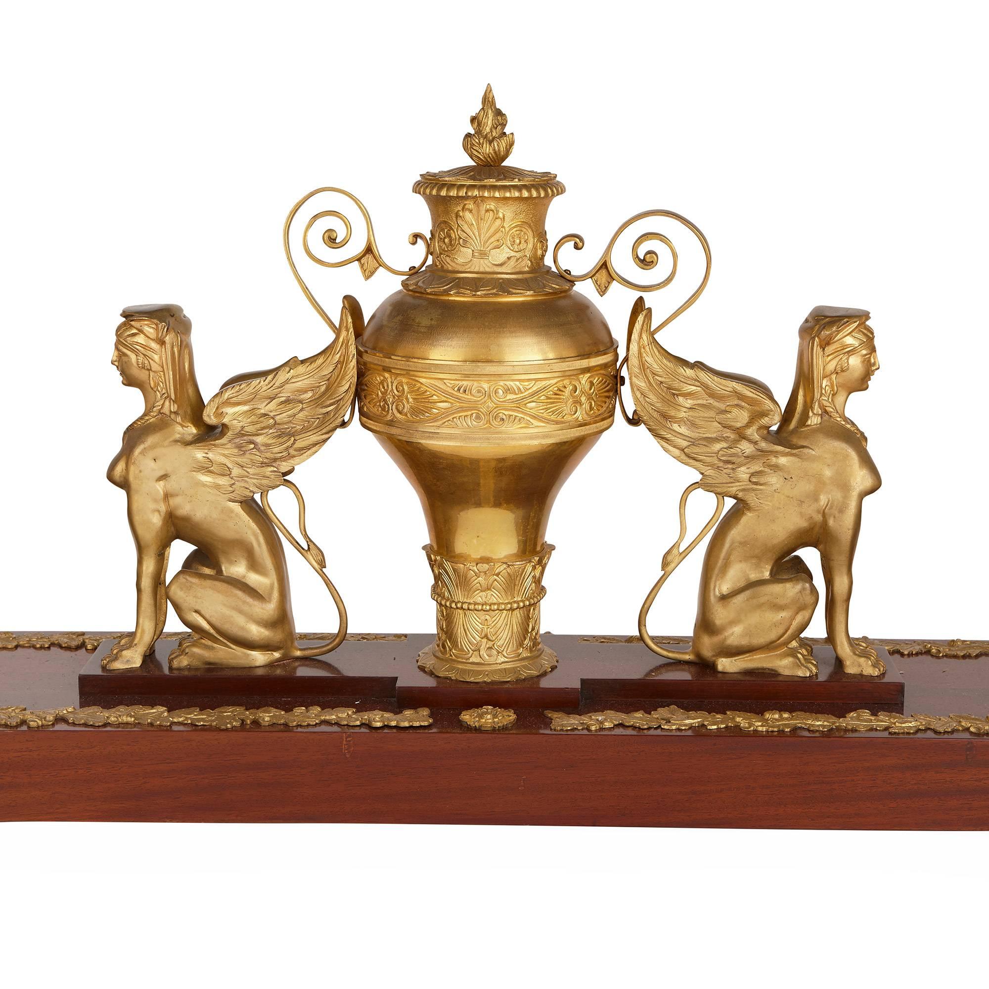 Gilt Empire Style Rectangular Ormolu-Mounted Mahogany Centre Table For Sale