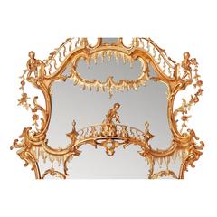 Large William IV period English gilt wood over-mantle mirror after Chippendale