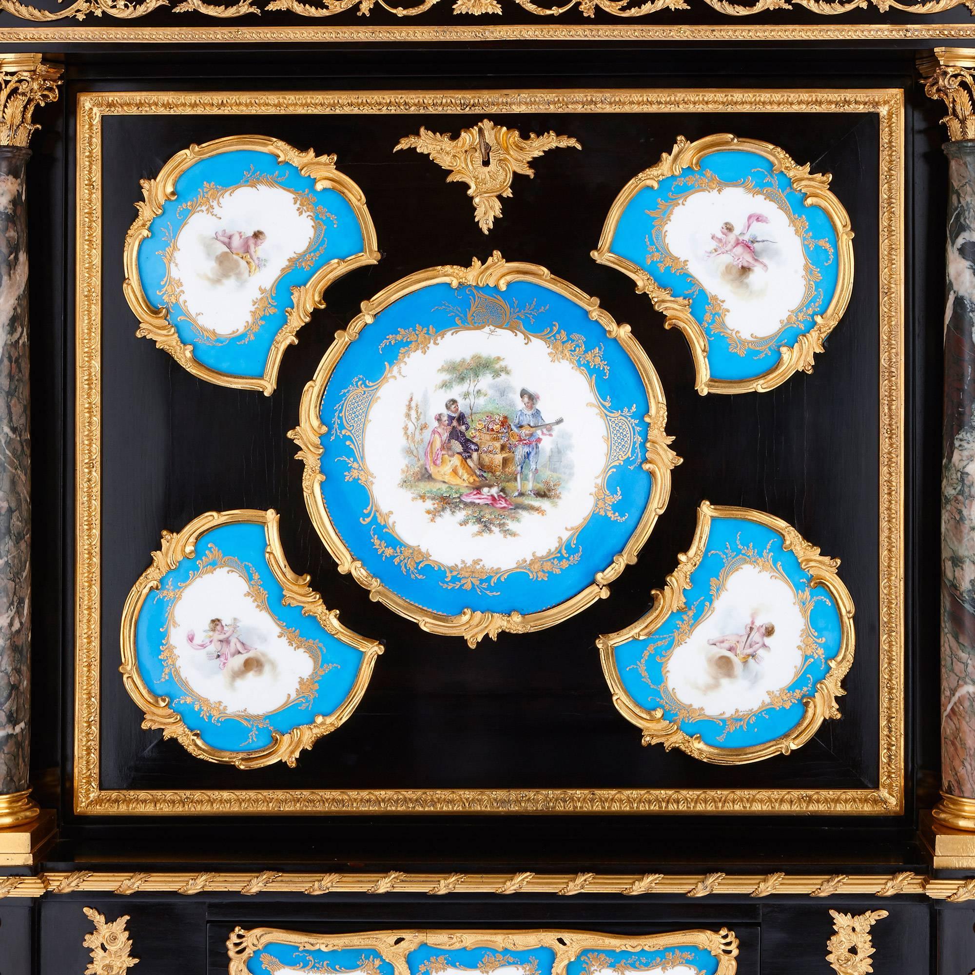 Pair of Victorian Ormolu, Marble and Porcelain Secretaires 2