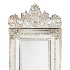 Large rectangular antique silvered French mirror in the Baroque style