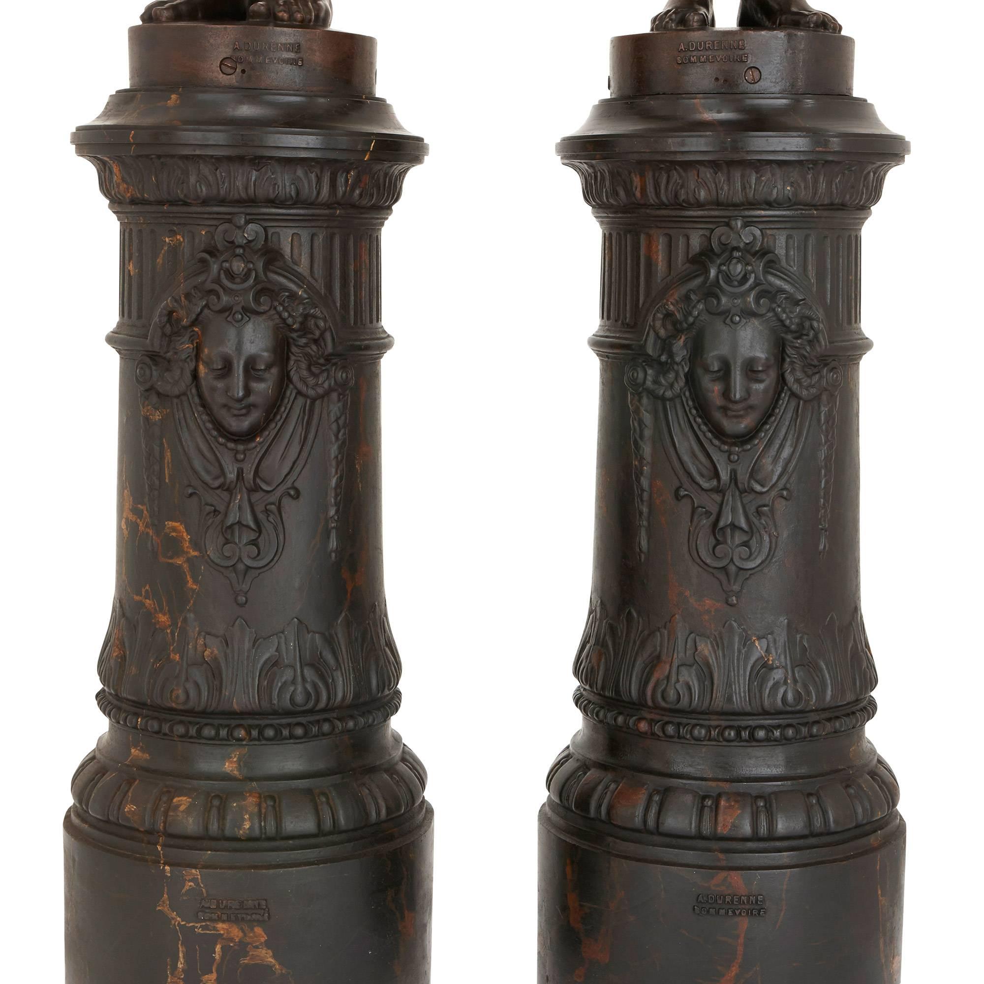 19th Century Pair of Cast Iron Figural Torcheres by A. Durenne