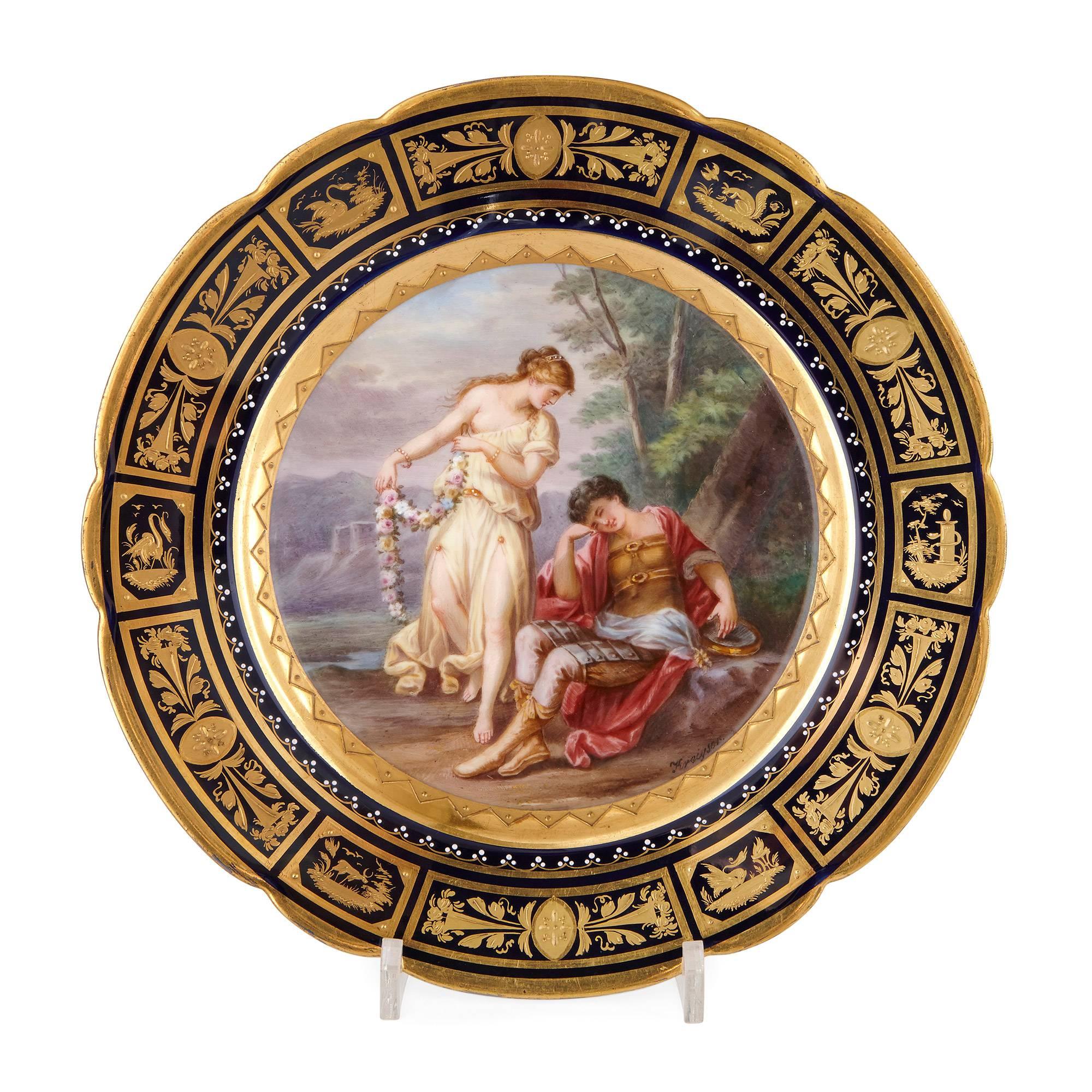 Painted Fine Royal Vienna Porcelain 18-Piece Dessert Service For Sale