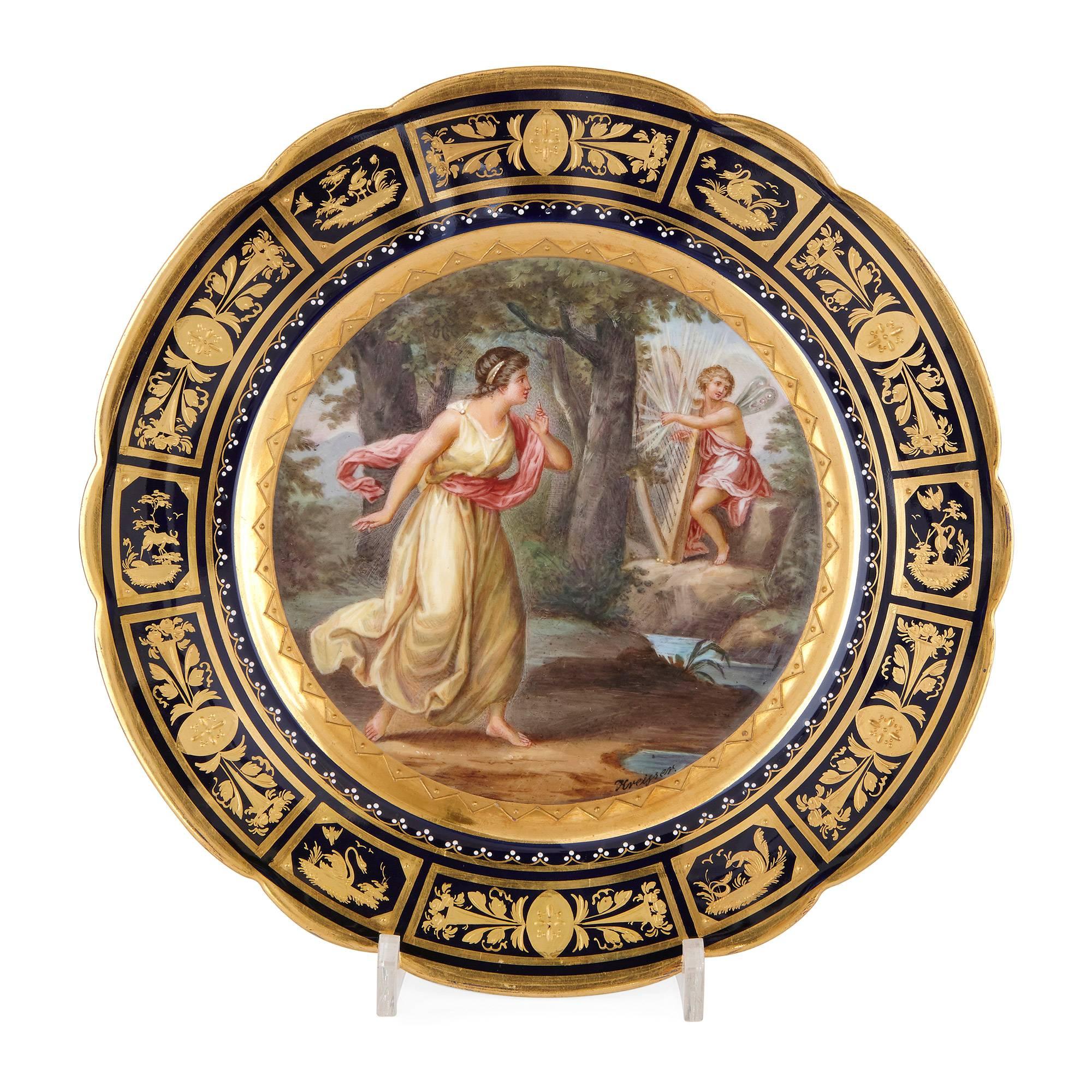 Austrian Fine Royal Vienna Porcelain 18-Piece Dessert Service For Sale