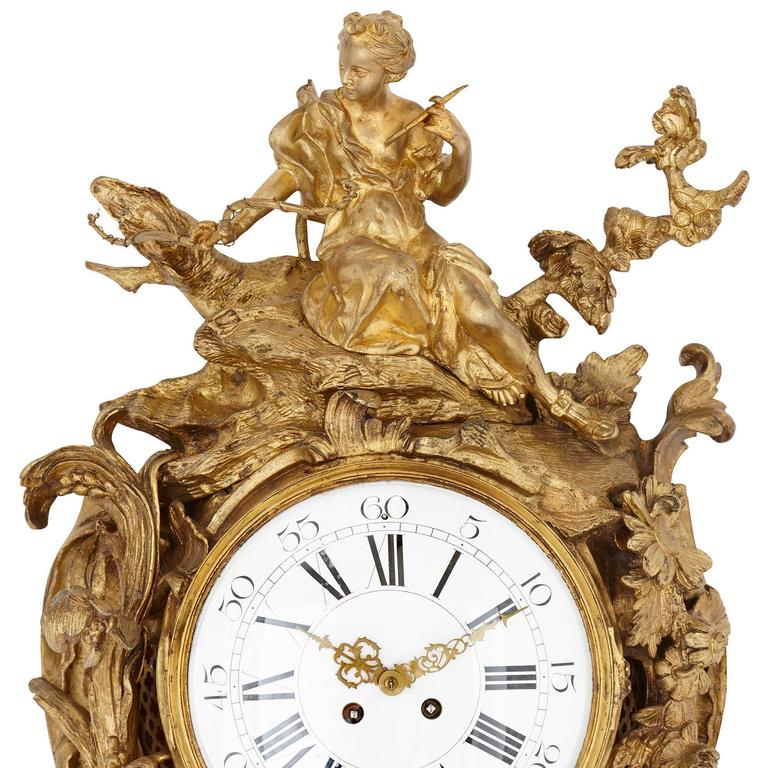 Large antique gilt bronze French cartel clock in the Louis XVI style
