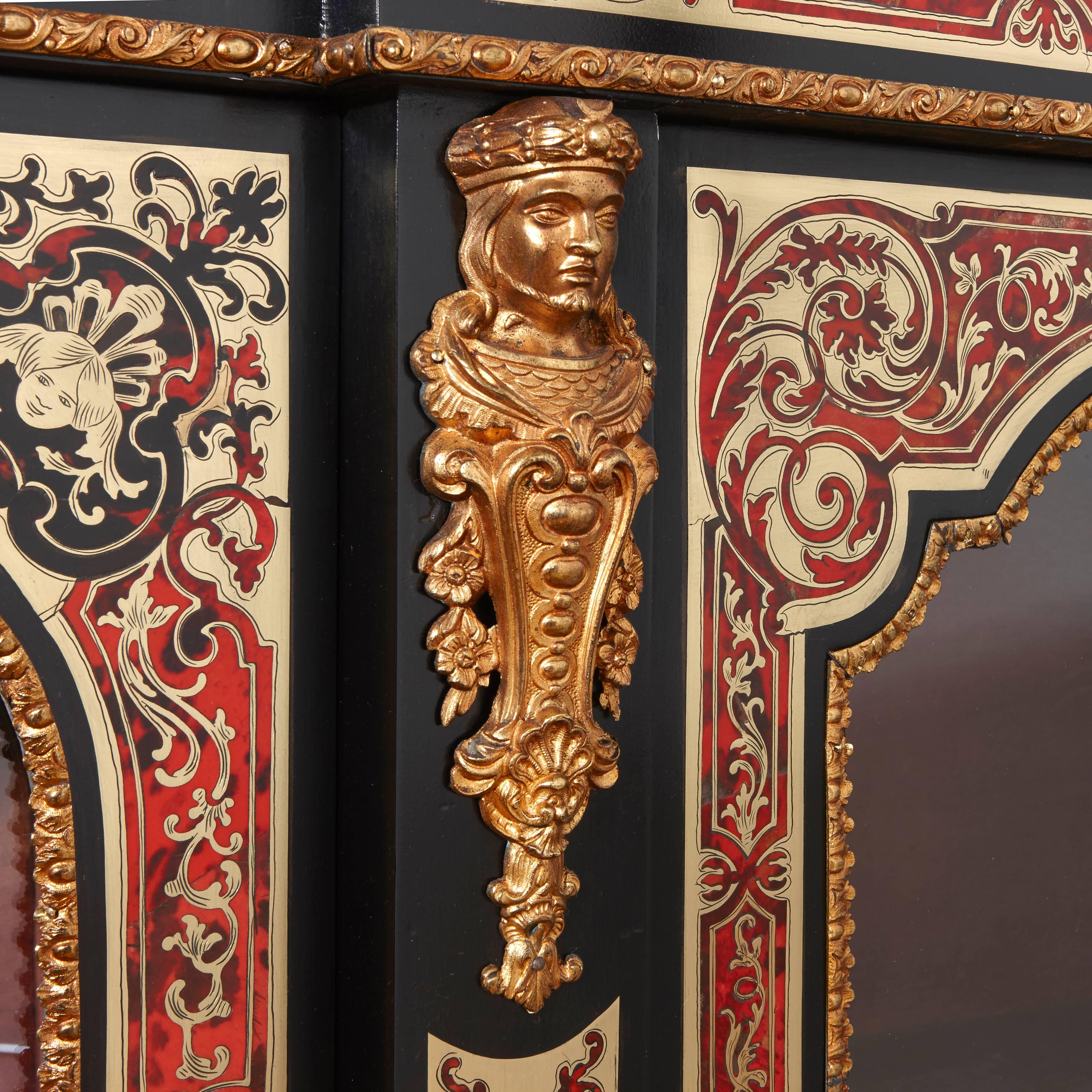 British Victorian Ormolu and Boulle Mounted Ebonised Wood Vitrine Cabinet by Druce & Co