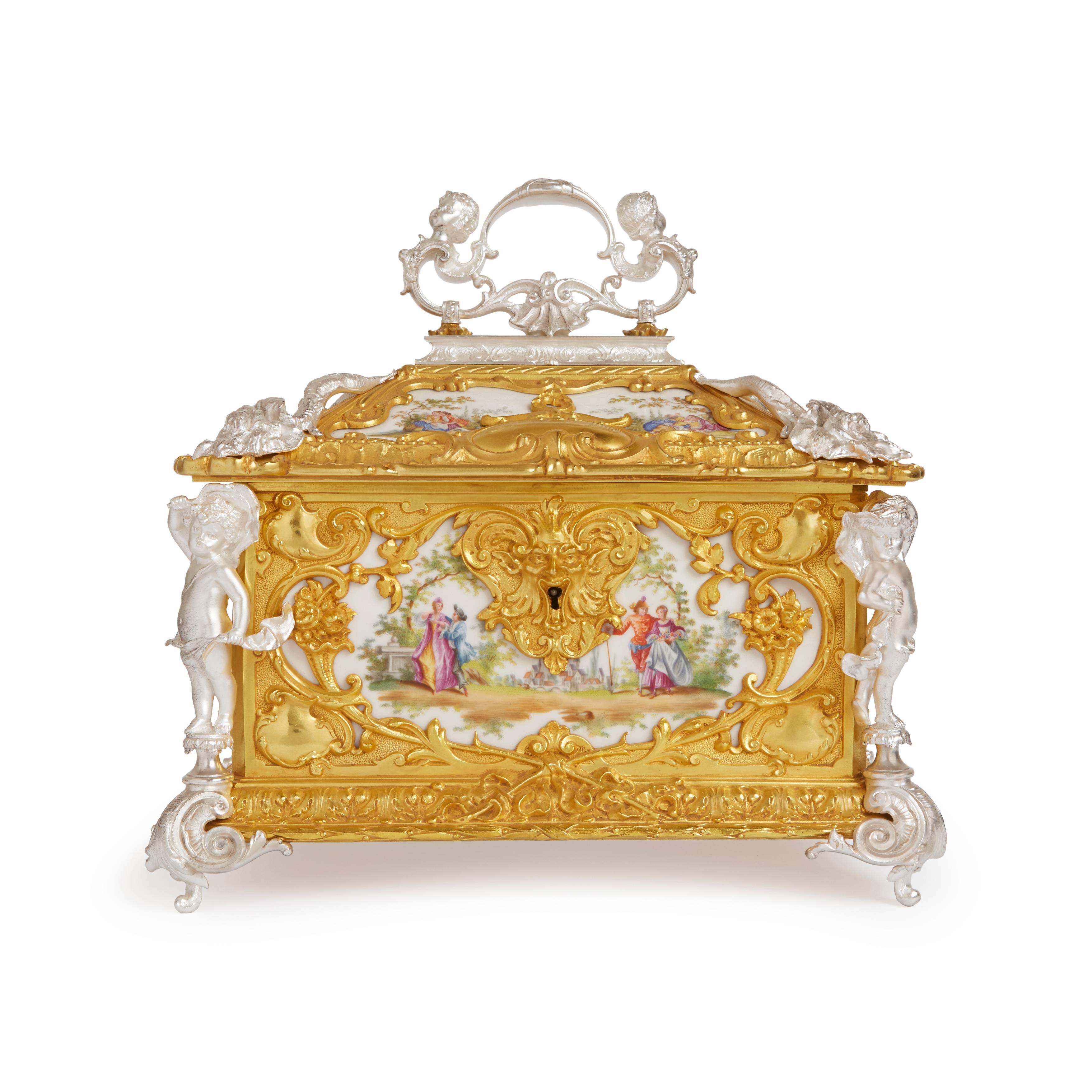 Louis XVI Style Silvered and Gilt Bronze Mounted KPM Porcelain Casket In Good Condition In London, GB
