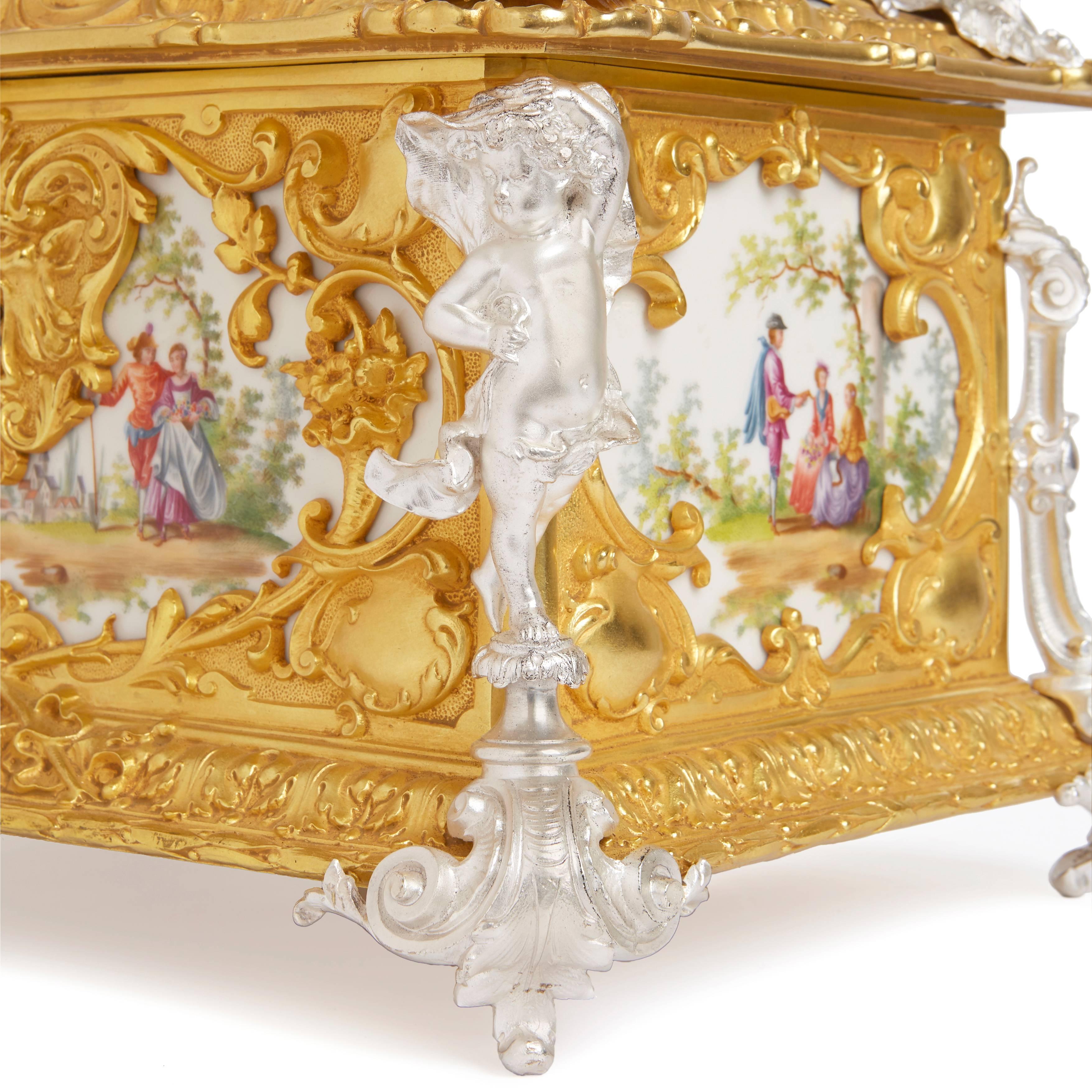 Louis XVI Style Silvered and Gilt Bronze Mounted KPM Porcelain Casket 1