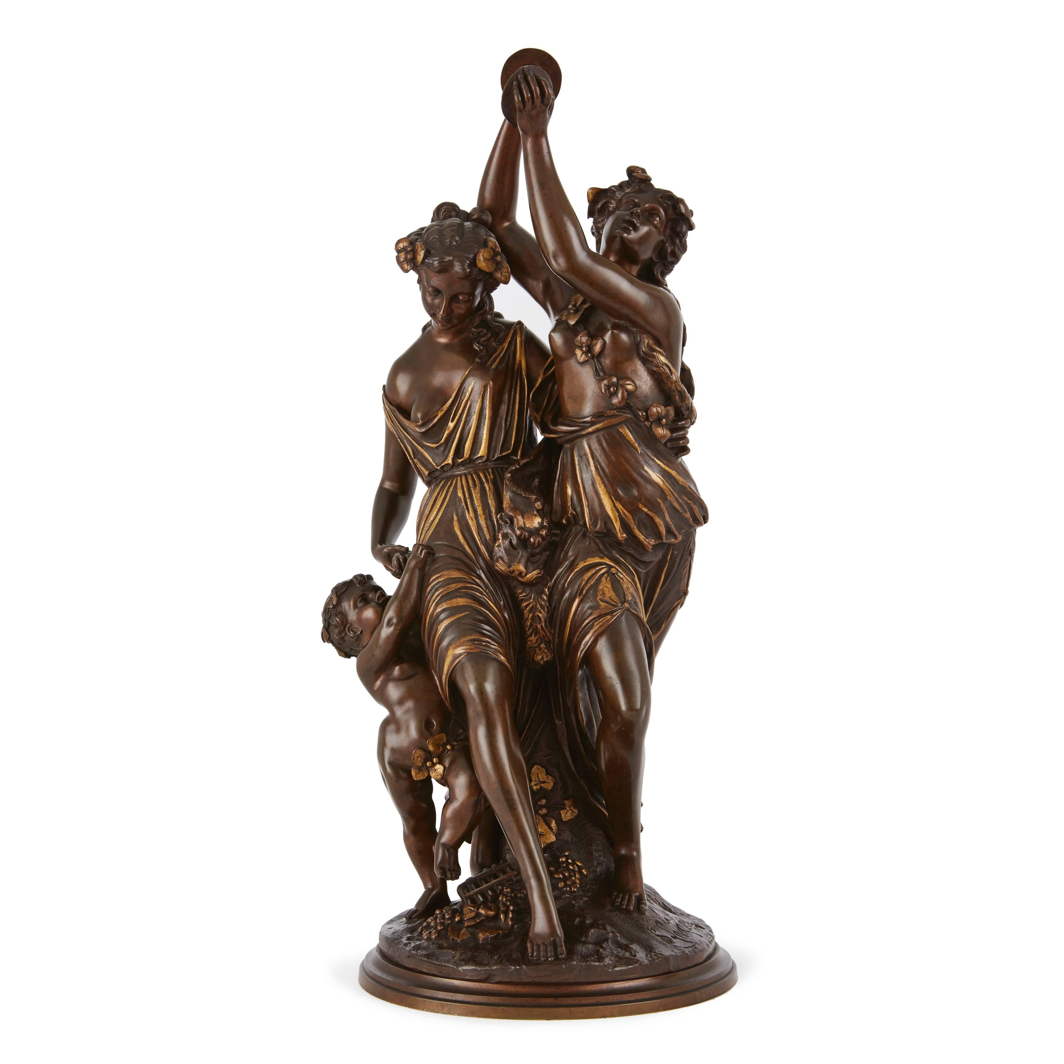 The intertwined dancing couple wearing neoclassical clothing, accompanied by a child putto, signed S. Loveque.