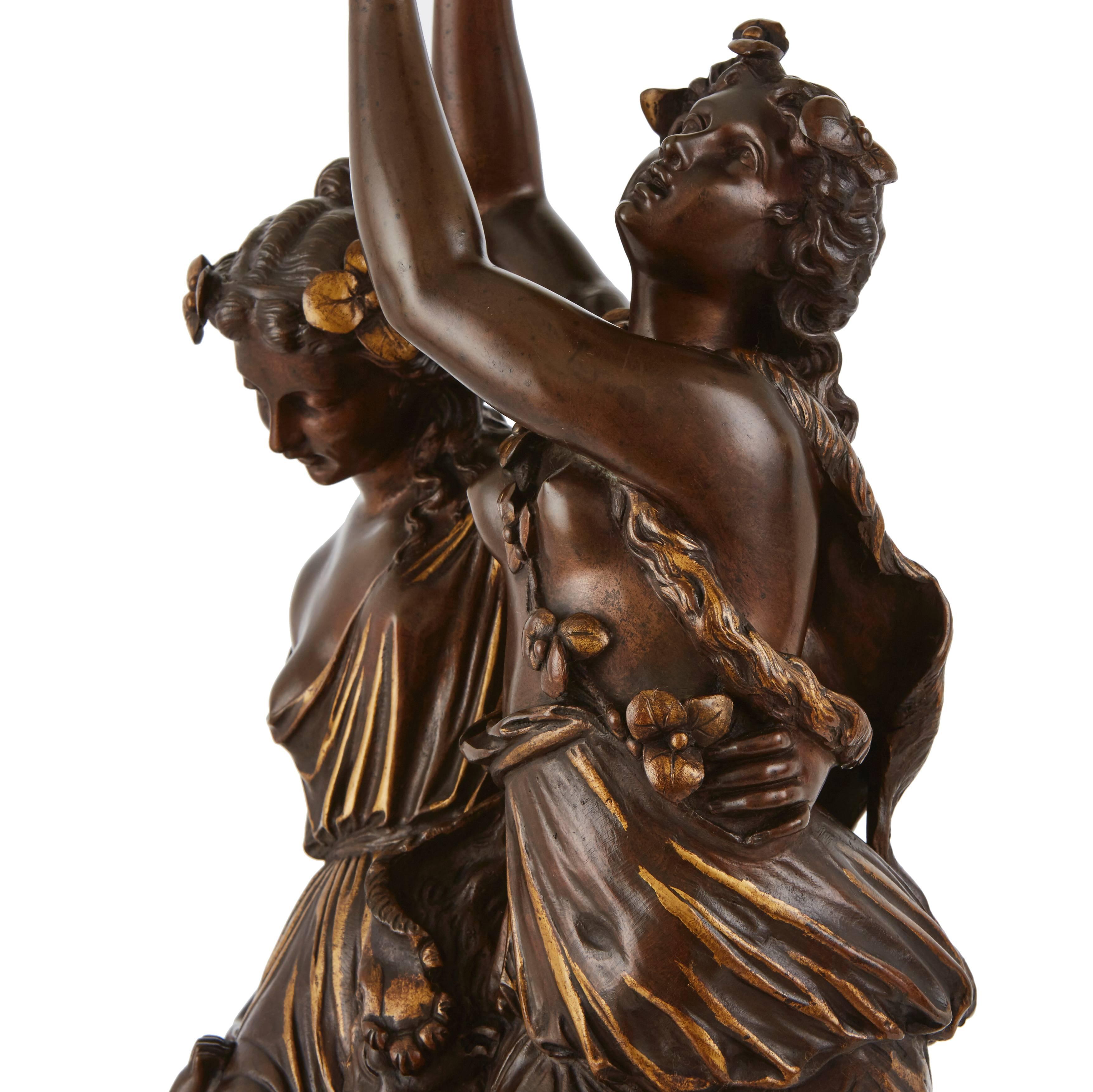 French Gilt and Patinated Bronze Group Dancers by S. Loveque For Sale
