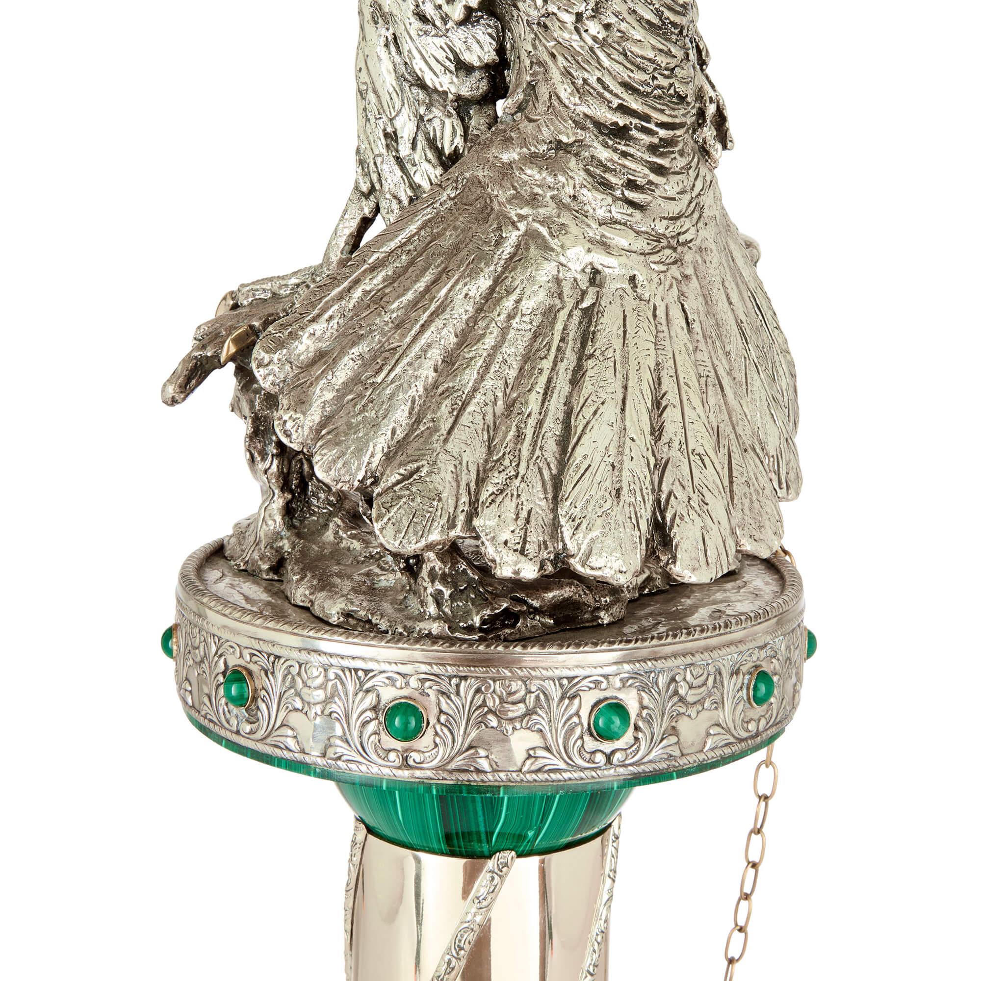 Calco Grande Aquila moderna in argento dorato e vermeil con diamanti e malachite Giaconi & Gioli in vendita