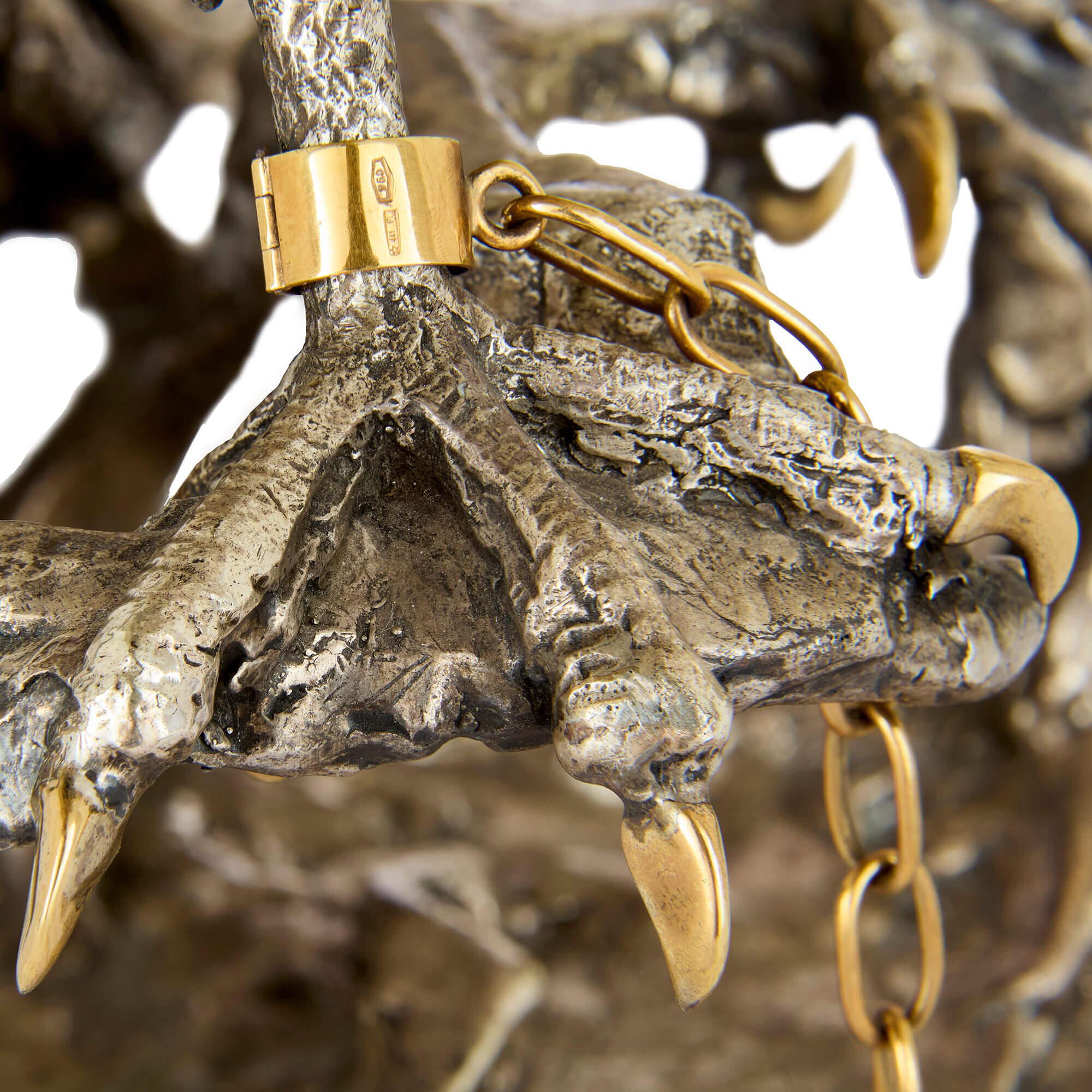 Vermeil Grande Aquila moderna in argento dorato e vermeil con diamanti e malachite Giaconi & Gioli in vendita