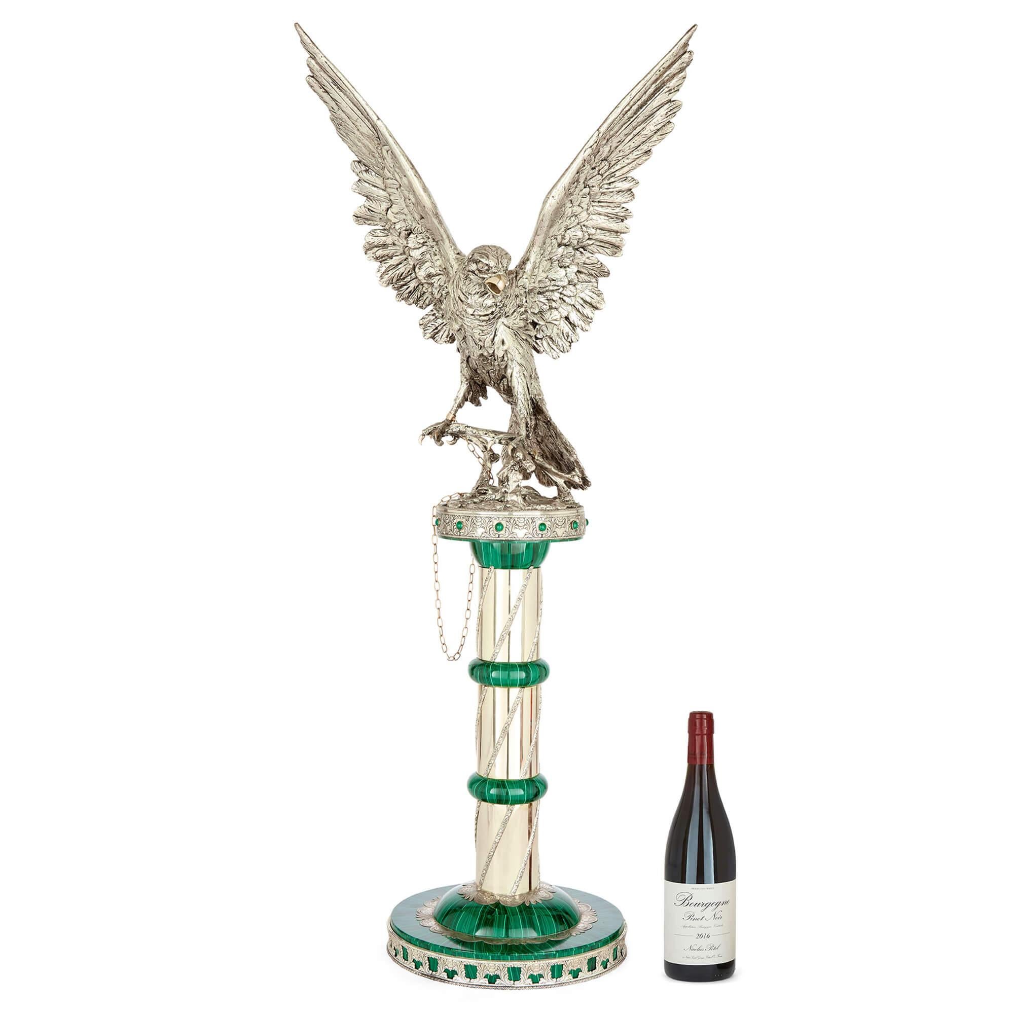 Grande Aquila moderna in argento dorato e vermeil con diamanti e malachite Giaconi & Gioli in vendita 4