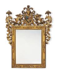Fine and Important Pair of Polychrome Decorated Giltwood Mirrors