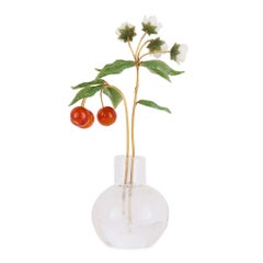 Fabergé-Style Hardstone Cherry Branch in Rock Crystal Vase