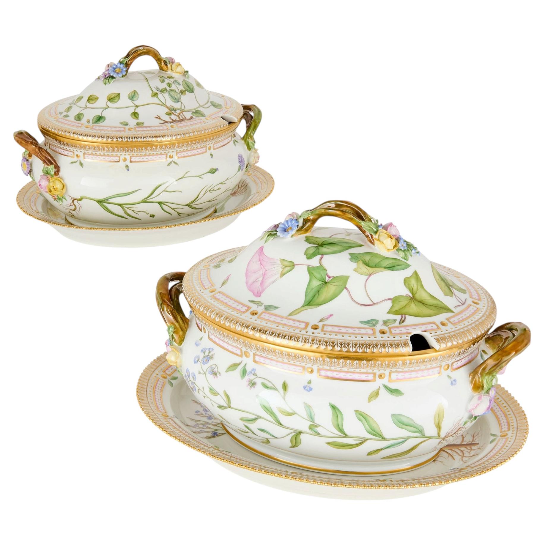Pair of Royal Copenhagen Flora Danica Porcelain Covered Tureens