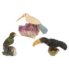 Three Gemstone and Hardstone Models of Exotic Birds