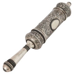 Large Silver Megillah Case with Esther Scroll by Bezalel