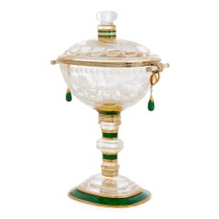 Gold, Diamond and Enamel-Mounted Rock Crystal Cup and Cover