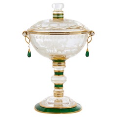 Gold, Diamond and Enamel-Mounted Rock Crystal Cup and Cover