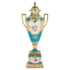 A Sèvres-Style Turquoise-Ground and Gilt Porcelain Vase and Cover