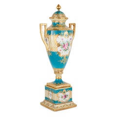 A Sèvres-Style Turquoise-Ground and Gilt Porcelain Vase and Cover
