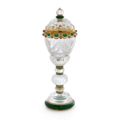 Asprey Gold, Diamond and Green Enamel-Mounted Rock Crystal Cup and Cover