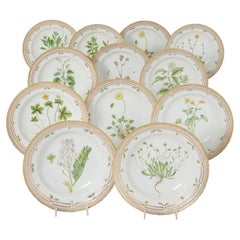 Set of Twelve Royal Copenhagen Flora Danica Porcelain Soup Plates