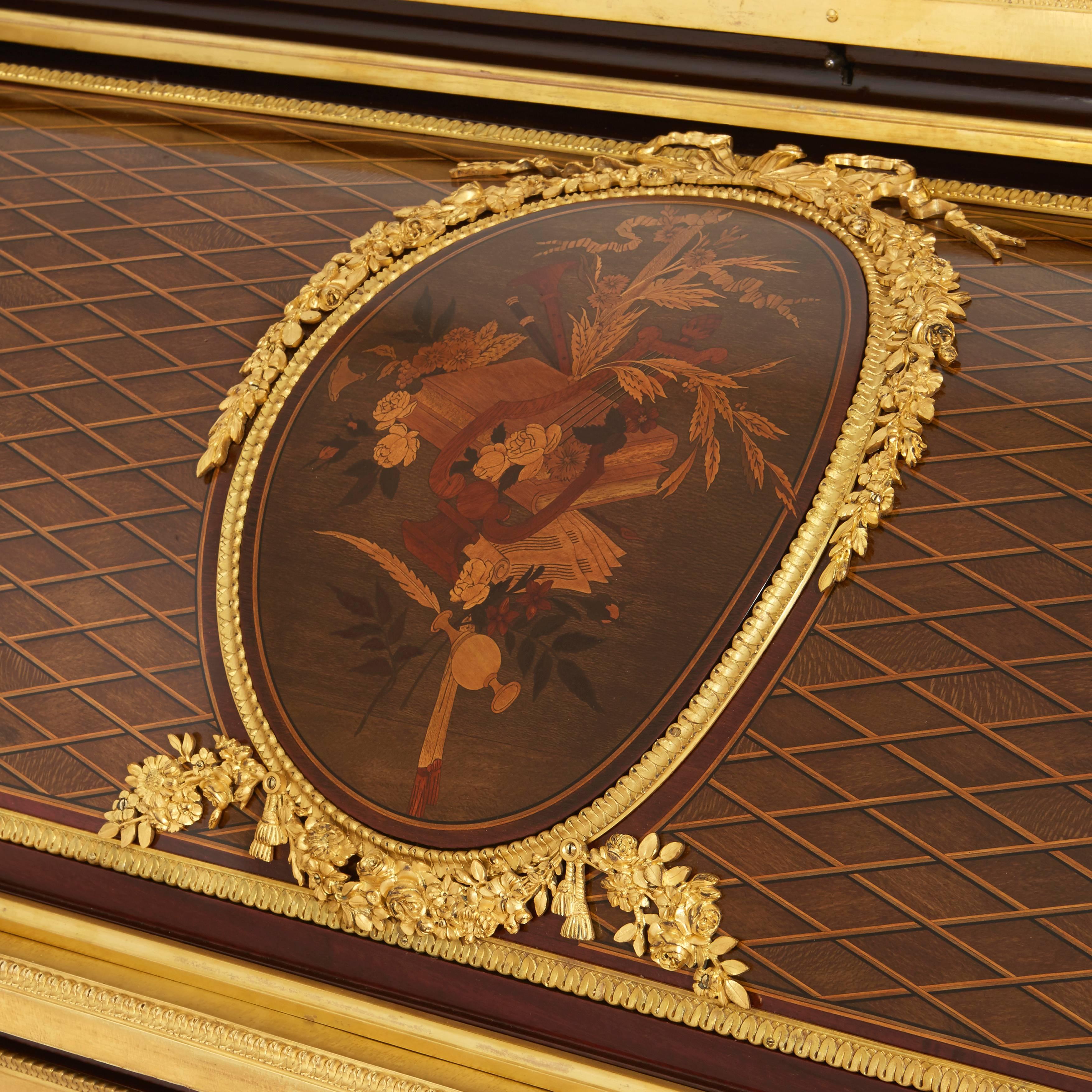 Neoclassical Ormolu-Mounted Marquetry Roll-Top Desk Attributed to P. Bernard For Sale