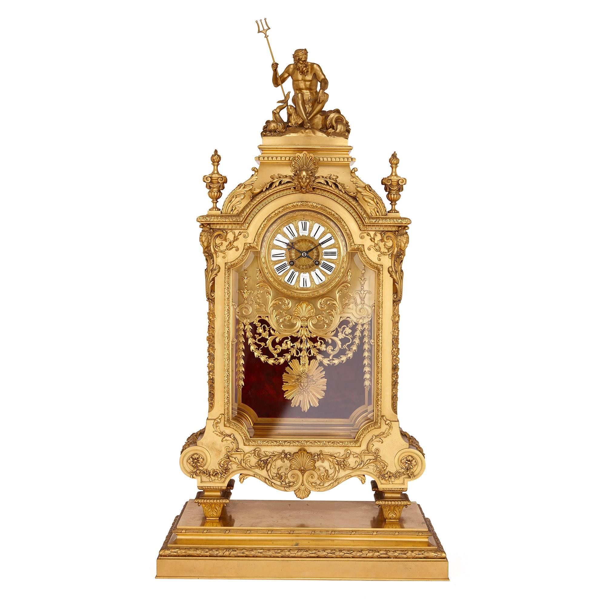 Large French Antique Ormolu Mantel Clock by Ferdinand Barbedienne at