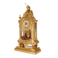 Grande horloge de cheminée française ancienne en ormolu par Ferdinand Barbedienne