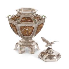 Antikes japanisches Koro aus Silber, Emaille und Shibayama-Stil