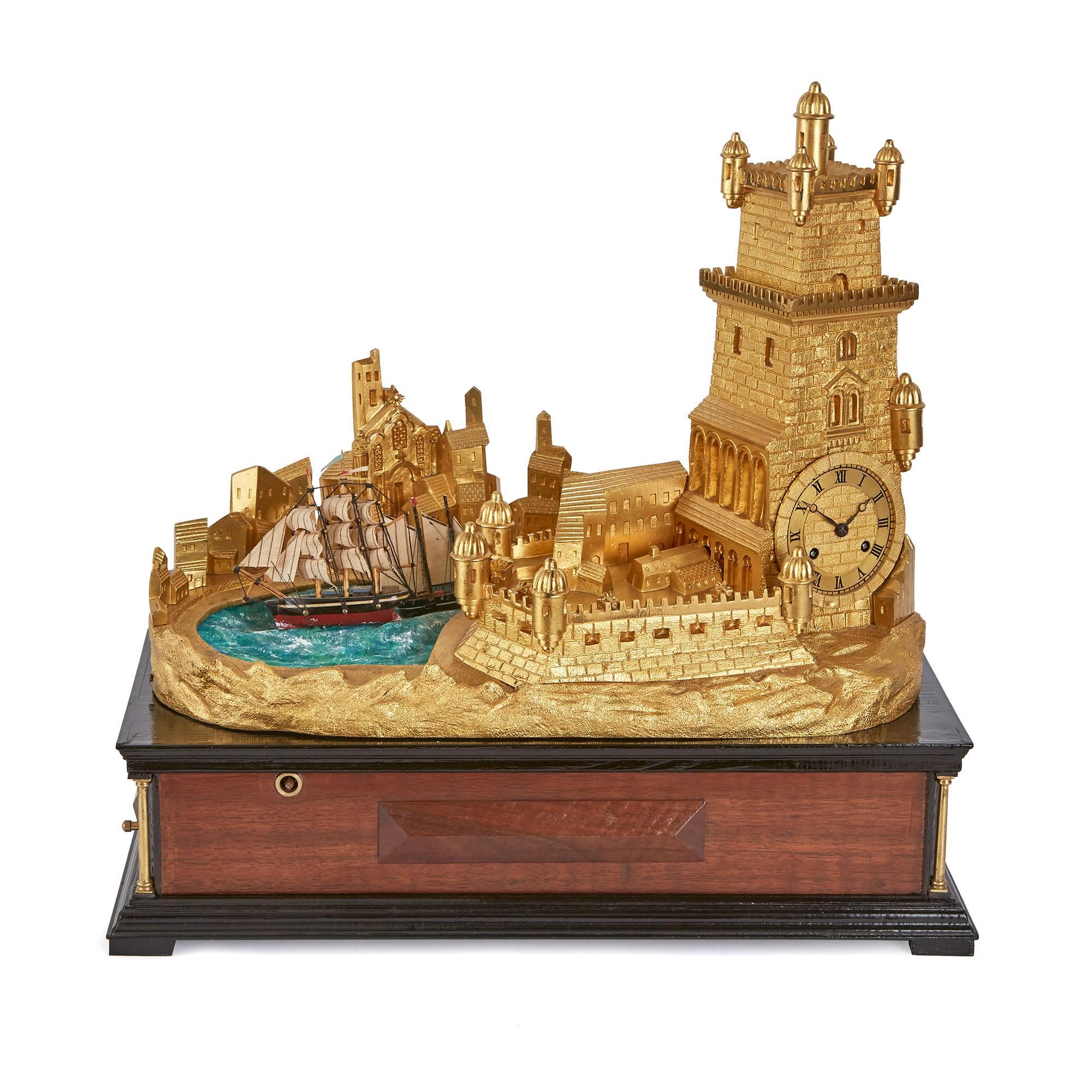 French Antique Ormolu Automaton Clock of the Torre De Belém In Good Condition In London, GB