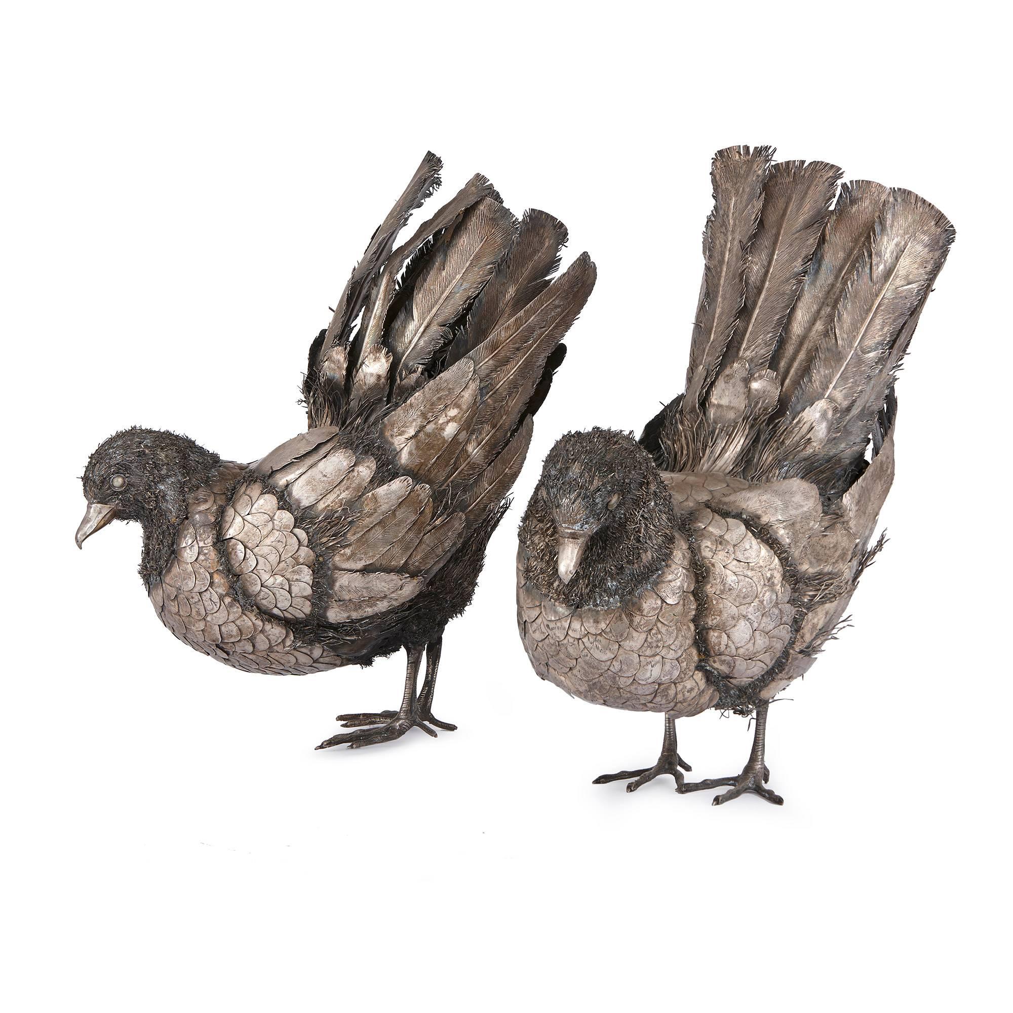 In the manner of Mario Buccellati, each standing and looking down with raised back feathers.

These charming silver birds, modelled in a beautifully naturalistic style, would make a wonderful decorative addition to any elegant interior.