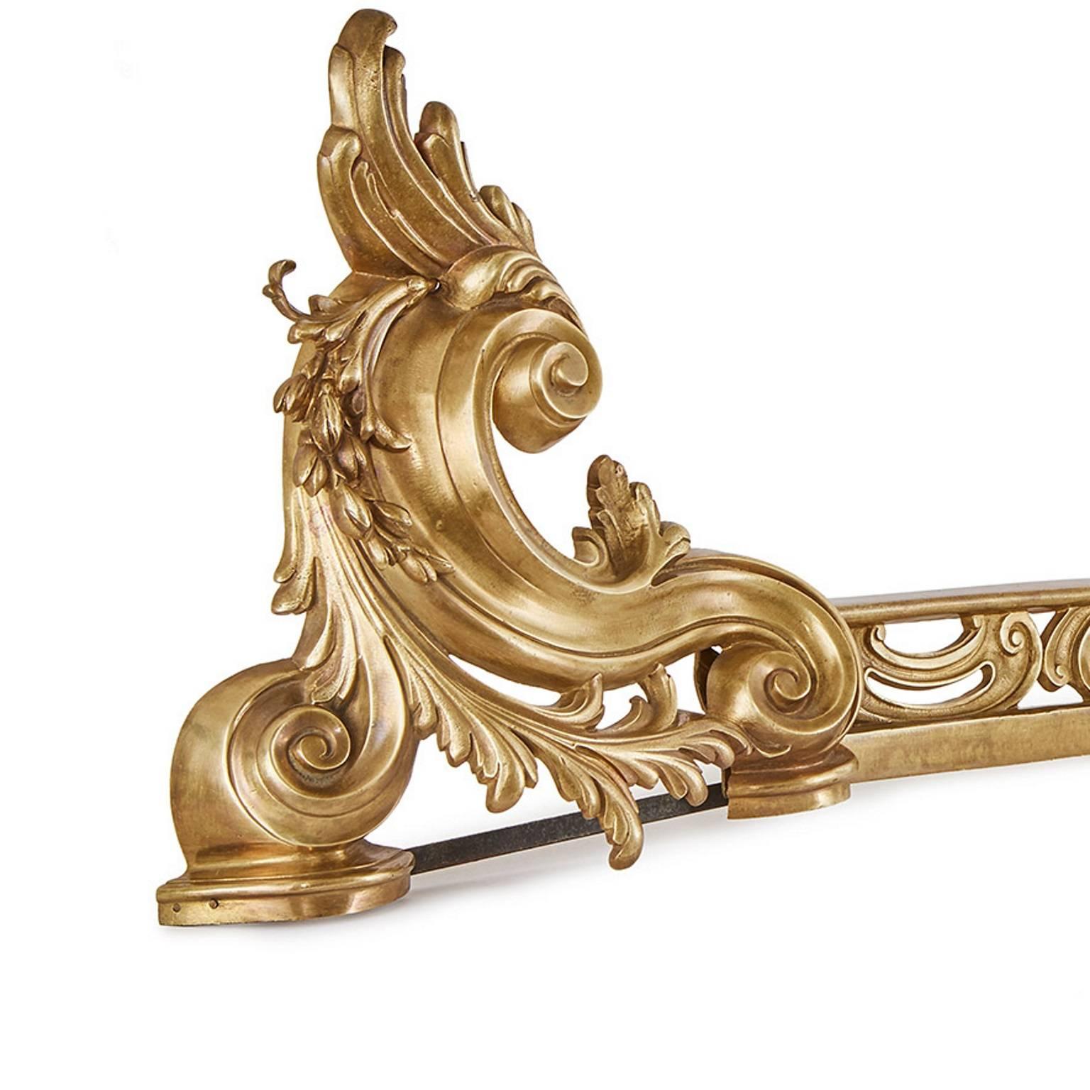 Antique Rococo Style French Gilt Bronze ‘Ormolu’ Gold Fireplace Fender 2