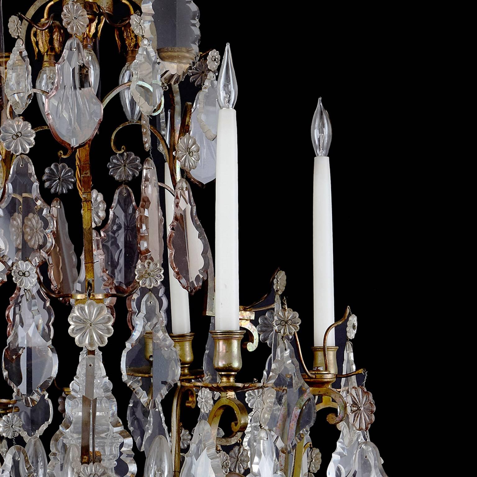 Gilt Ormolu and Cut Glass Antique Belle Époque Style French Six-Light Chandelier