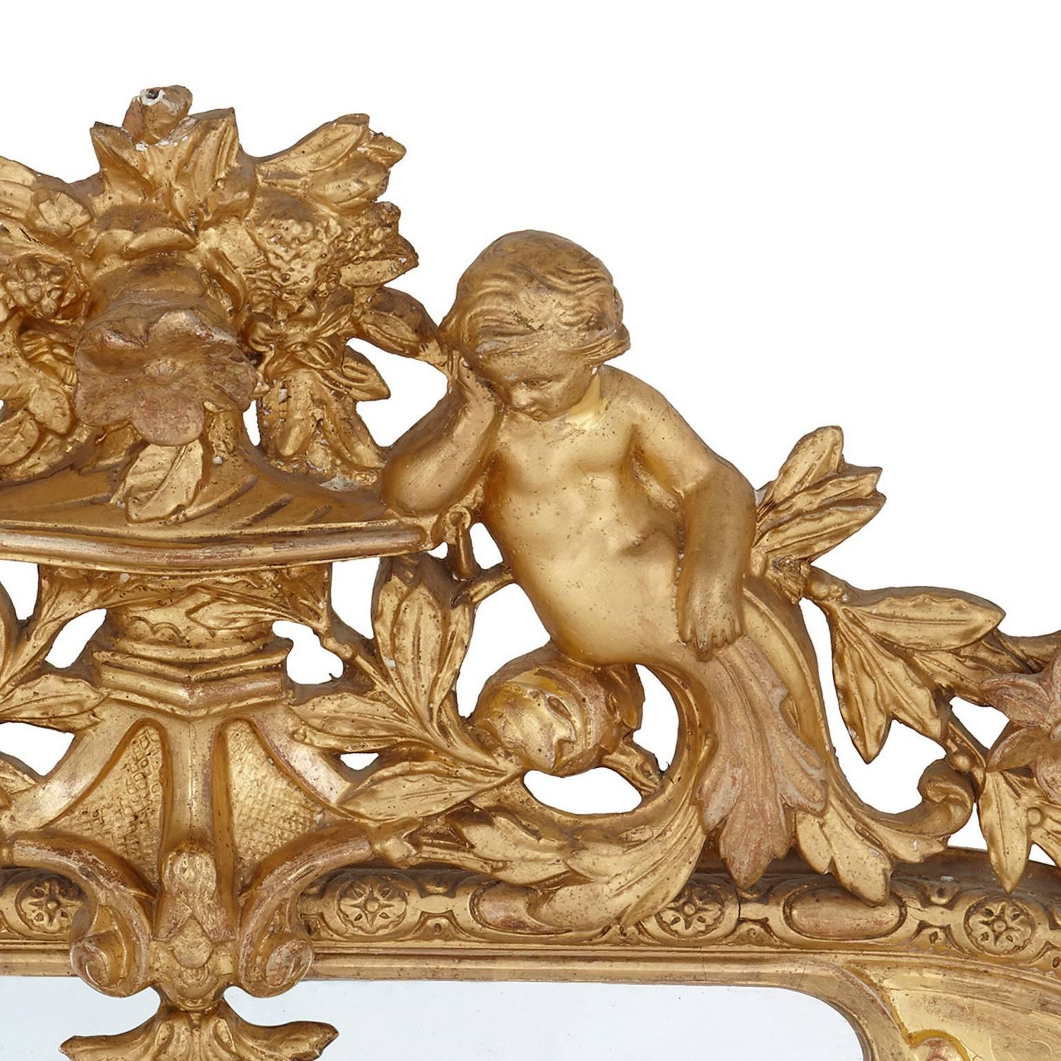 19th Century Pair of French Antique Carved Giltwood Mirrors in the Neoclassical Style