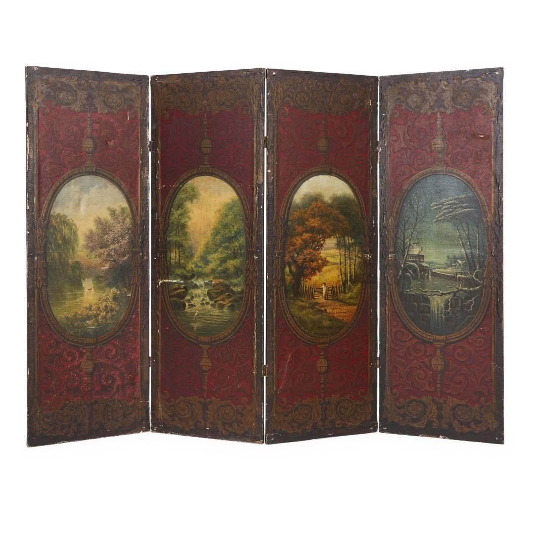 Antique French folding screen painted in the Romantic style For Sale 3